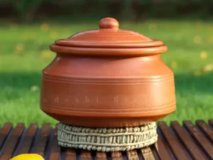 Swadeshi Blessings HandMade Unglazed Clay Pot for Cooking with Lid, 3Liters