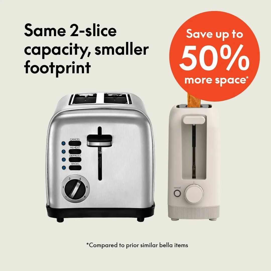 bella Fits-Anywhere™ 2-Slice Slim Toaster, Long Slot & Extra Wide, Oatmilk - Image 2