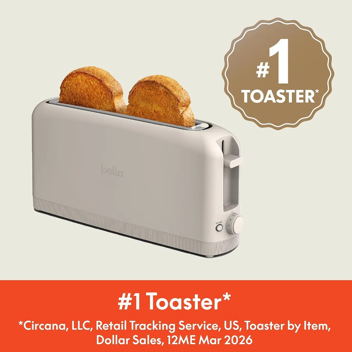 bella Fits-Anywhere™ 2-Slice Slim Toaster, Long Slot & Extra Wide, Oatmilk - Image 3