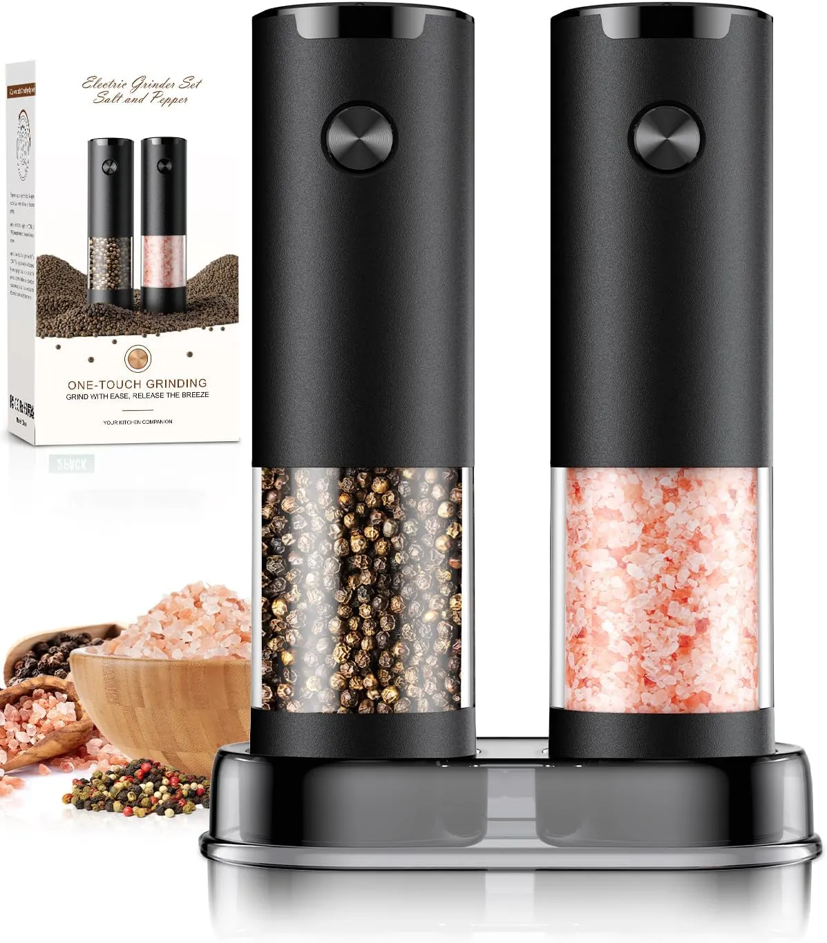 Electric Salt and Pepper Grinder Set Automatic Battery Pepper Mill Shakers Adjustable Coarseness Upgraded Larger Capacity with Led Home and Kitchen