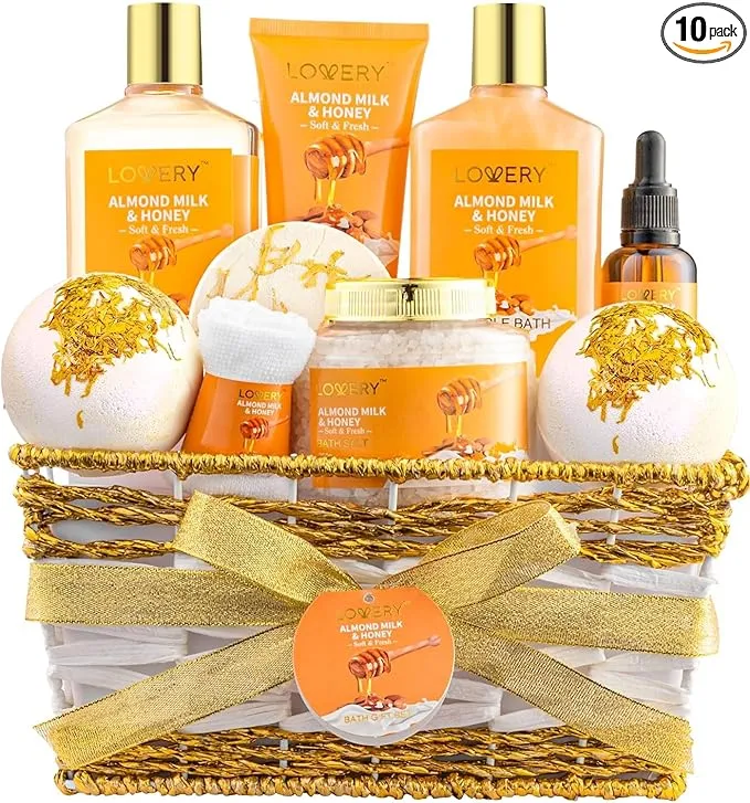 Gifts for Women Gift Basket for Women - 10 Pc Almond Milk & Honey Beauty
