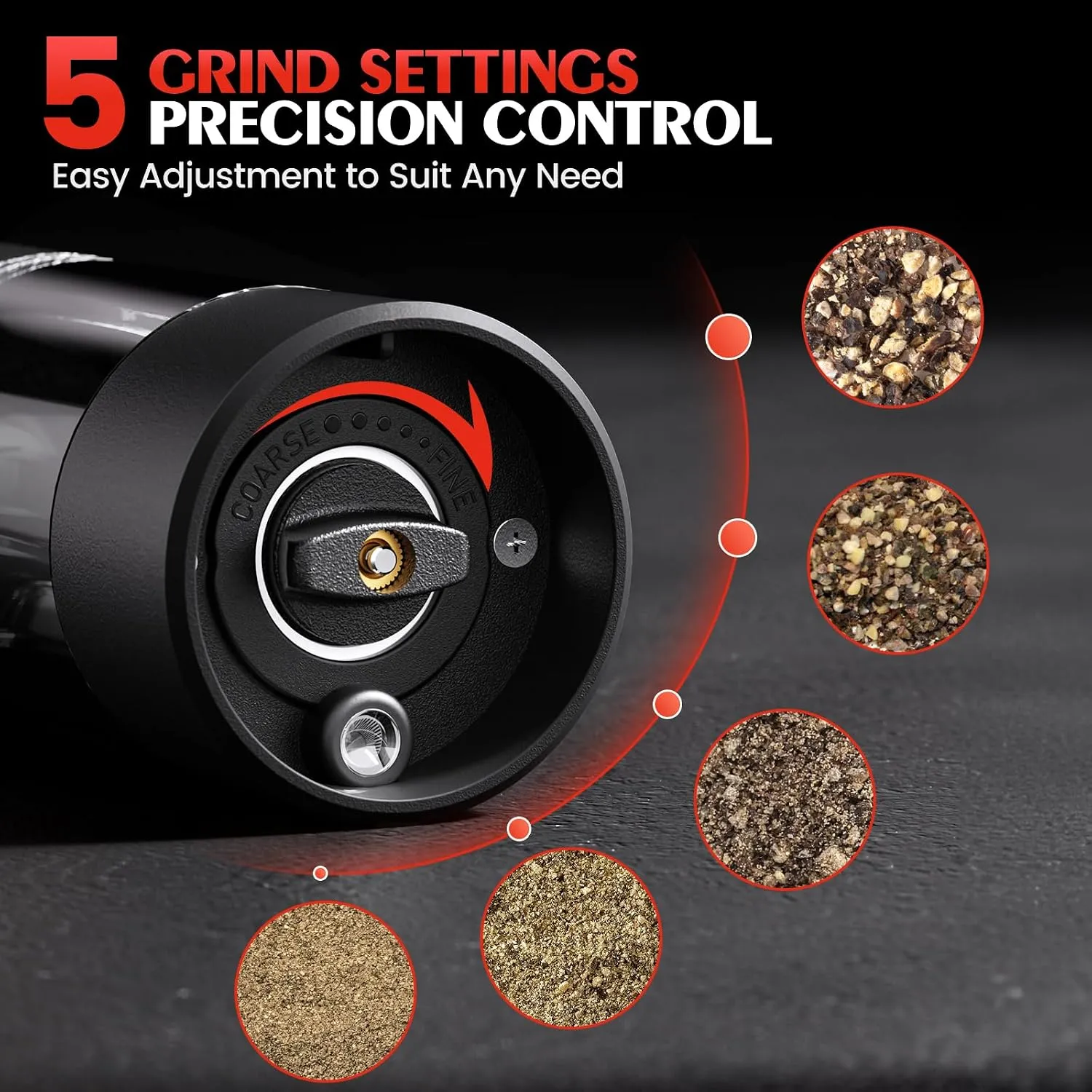 Electric Salt and Pepper Grinder Set Automatic Battery Pepper Mill Shakers Adjustable Coarseness Upgraded Larger Capacity with Led Home and Kitchen - Image 3