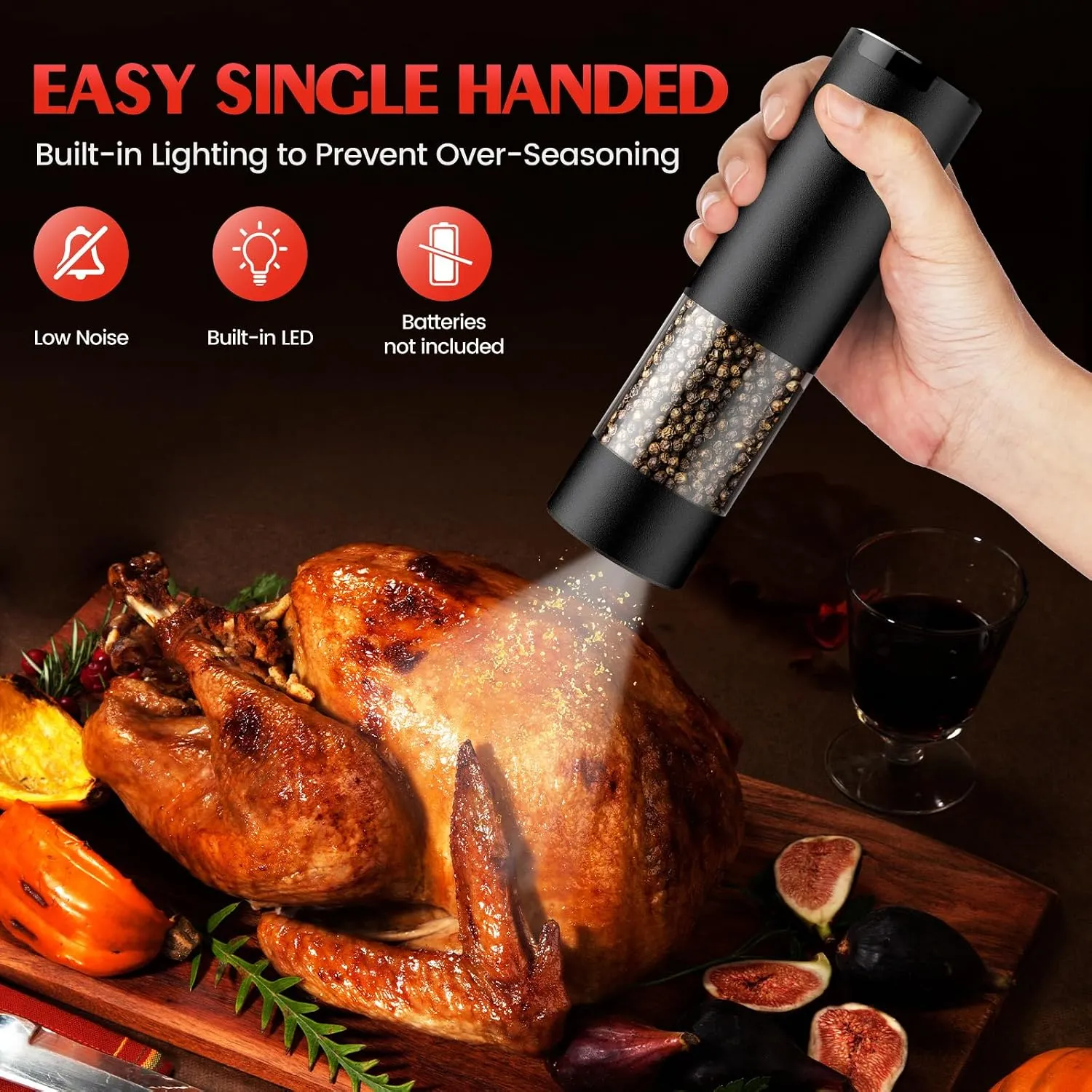 Electric Salt and Pepper Grinder Set Automatic Battery Pepper Mill Shakers Adjustable Coarseness Upgraded Larger Capacity with Led Home and Kitchen - Image 4