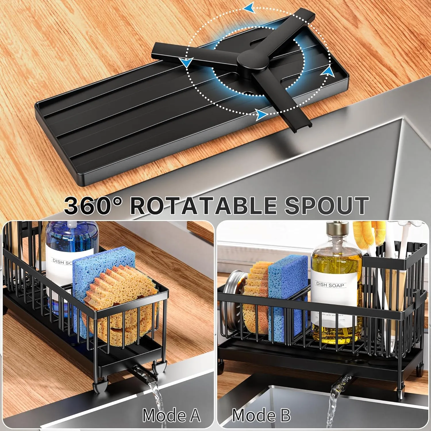 Cisily Sponge Holder for Kitchen Sink, Sink Organizer with Brush Holder - Image 3