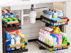 Tier Pull out Cabinet Organizer Baskets with Mesh Sliding Drawers,