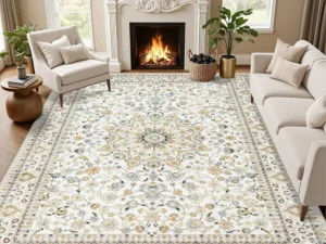 Washable Vintage Rug for Bedroom Beige