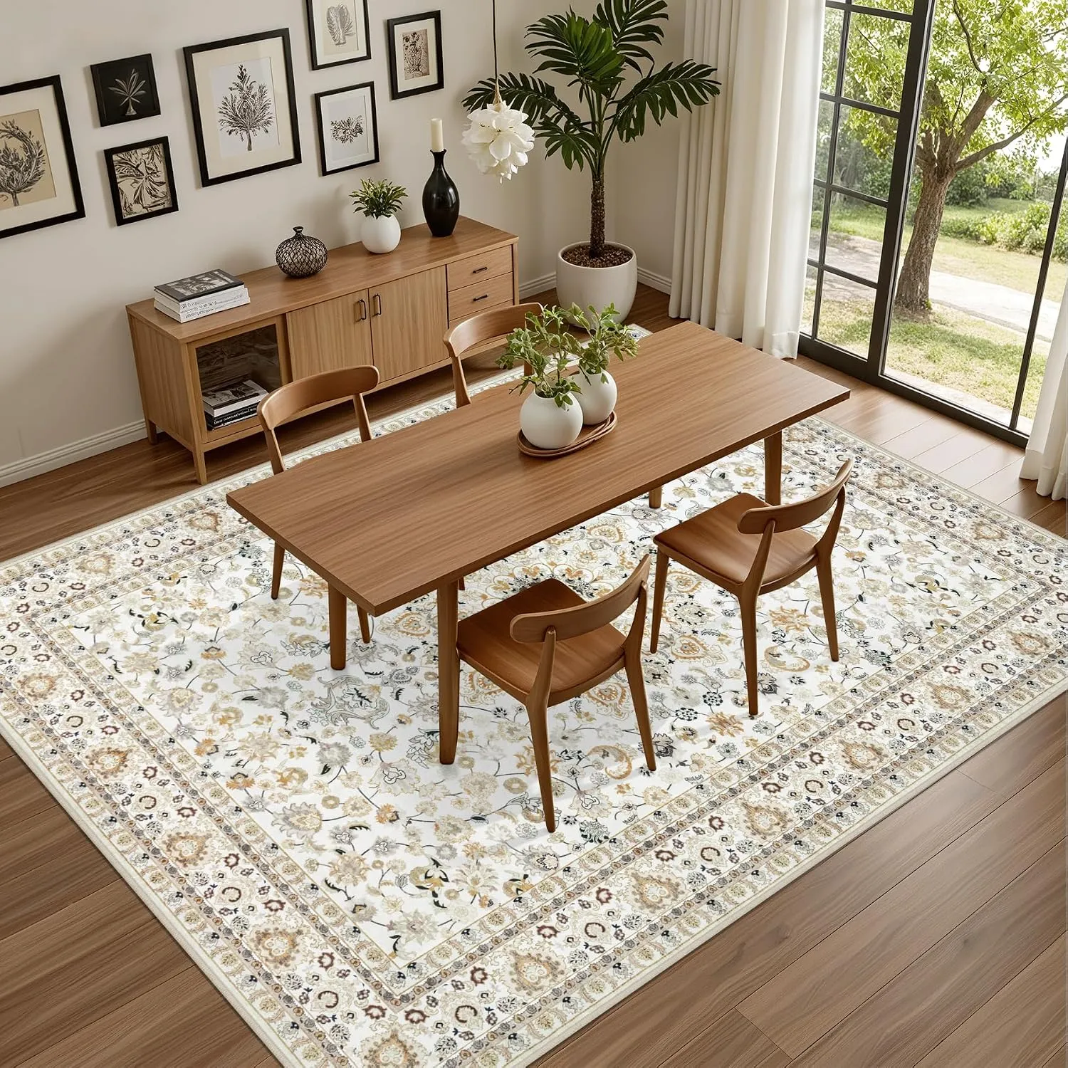 Washable Vintage Rug for Bedroom Beige - Image 2